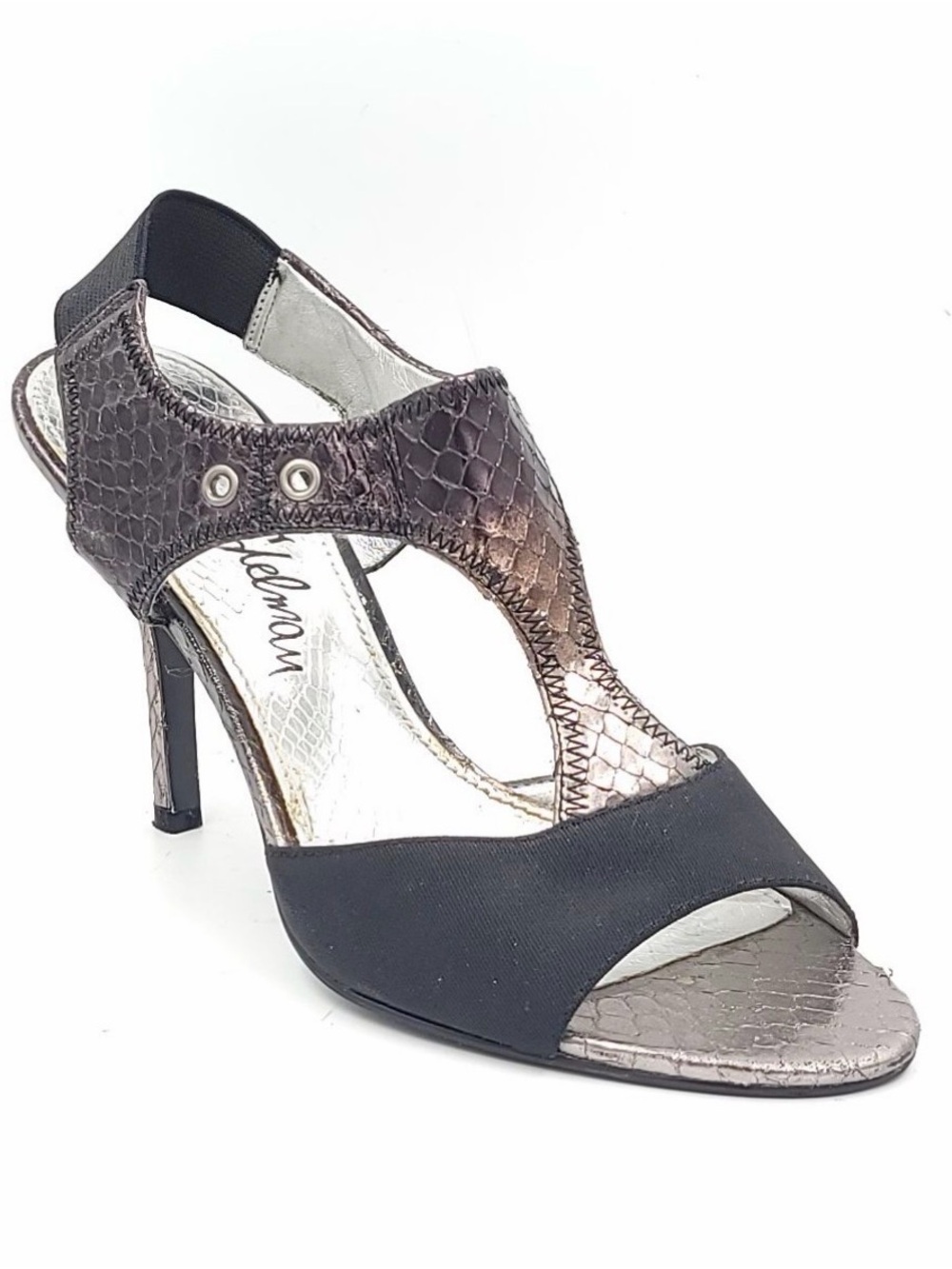 Sam Edelman Black and Metallic Snakeskin stiletto slighback Heel